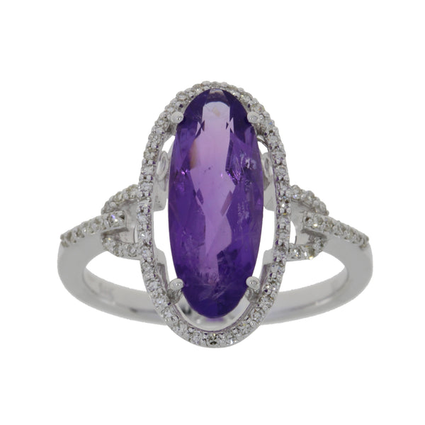 Genuine .22ct Amethyst Diamond Ring 14KT White Gold