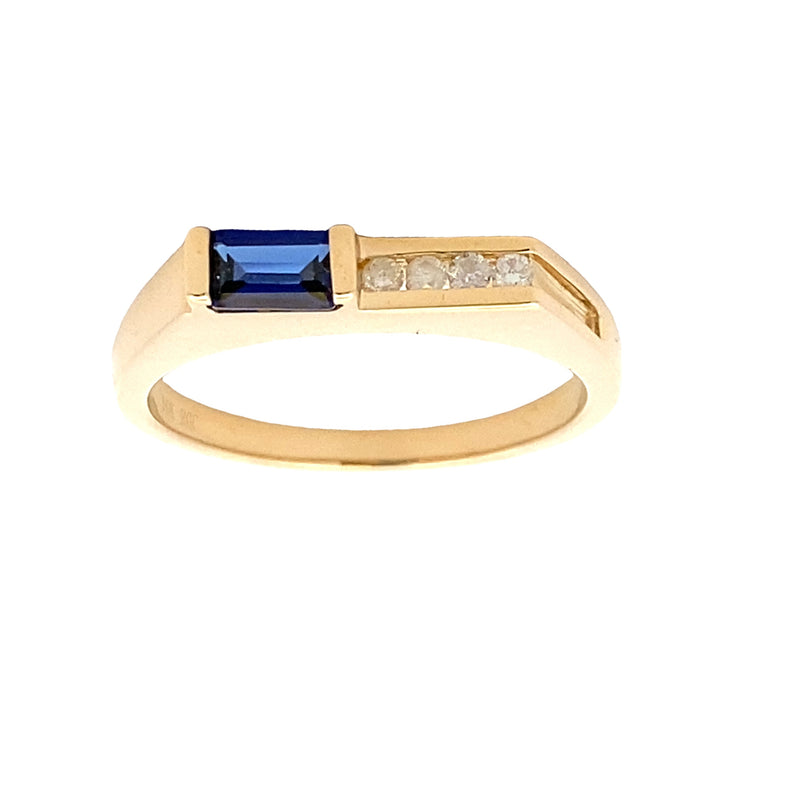 .06ct Created Sapphire Diamond Ring 10KT Yellow Gold