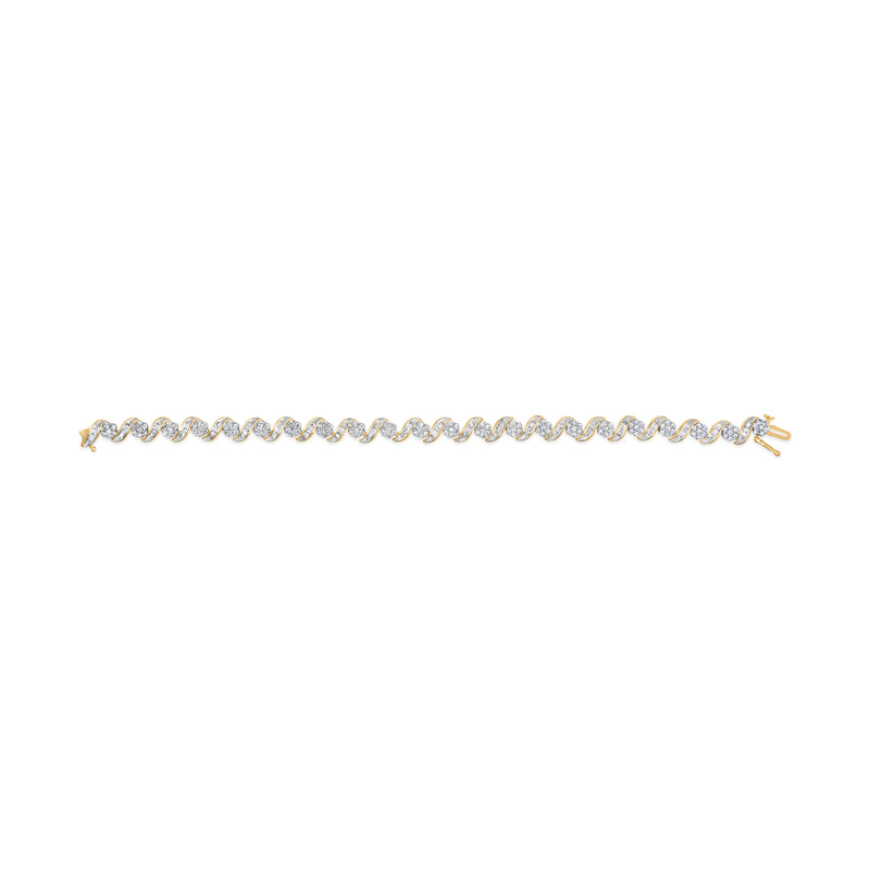 10k Yellow Gold 3.00 Cttw Round-Cut and Baguette-Cut Diamond Floral Link 7.50" Bracelet (J-K Color, I1-I2 Clarity)