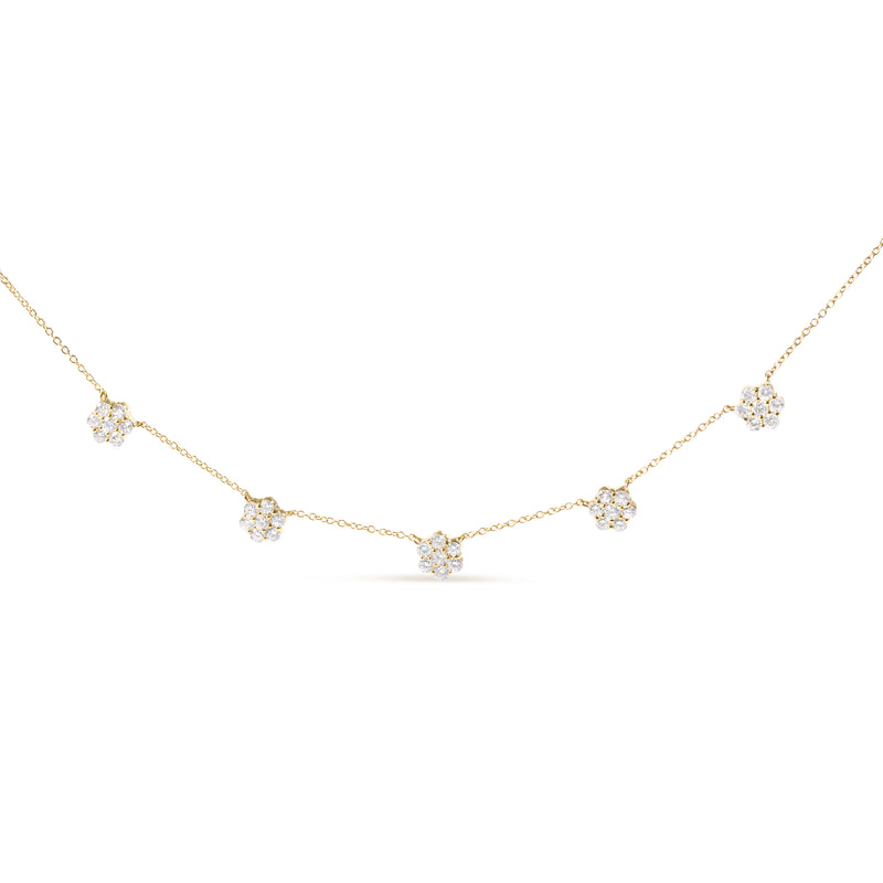 14K Yellow Gold 2.00 Cttw Diamond  Cluster 18" Station Necklace (I-J Color, I1-I2 Clarity)