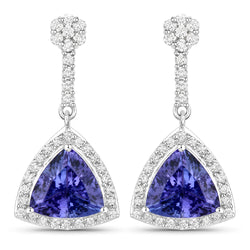 4.93 Carat Genuine Tanzanite and White Diamond 14K White Gold Earrings