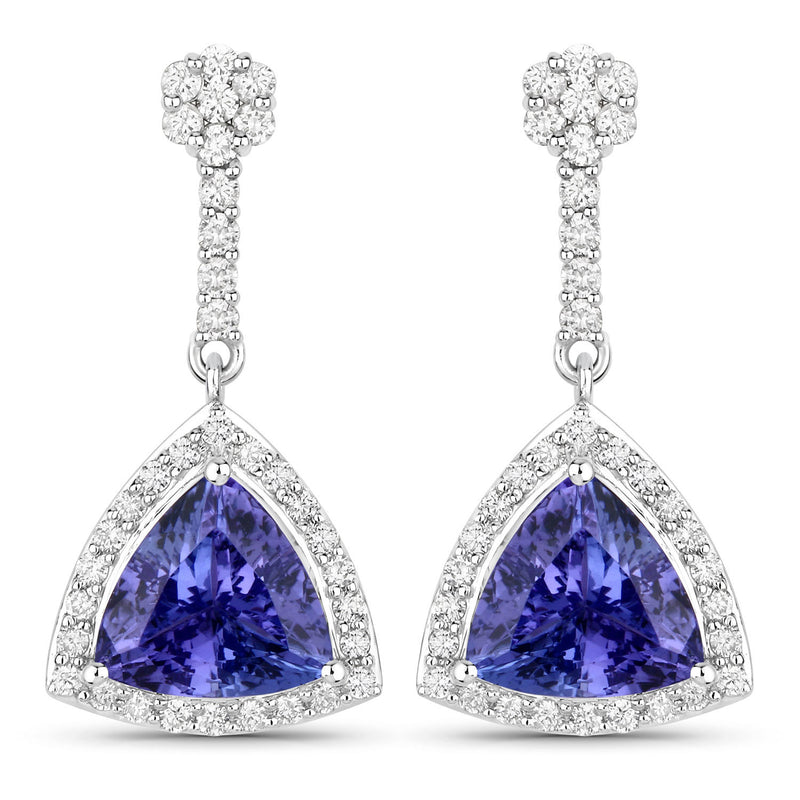 4.93 Carat Genuine Tanzanite and White Diamond 14K White Gold Earrings