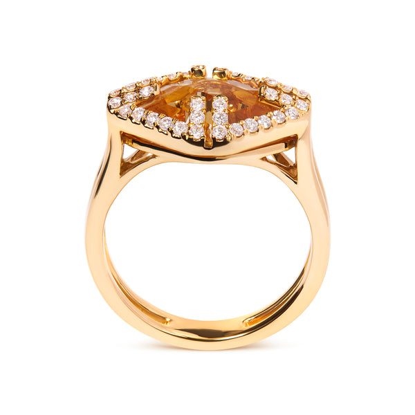 14K Yellow Gold Marquise-Cut Yellow Citrine and 1/3 Cttw Diamond Halo Cocktail Ring (G-H Color, SI1-SI2 Clarity) - Size 7