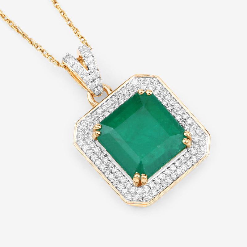 IGI Certified 3.92 Carat Genuine Zambian Emerald and White Diamond 14K Yellow Gold Pendant