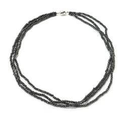 V3 Jewelry Sterling Silver 3 Strand Natural Black Spinel Bead Necklace with Magnetic Lock-20"