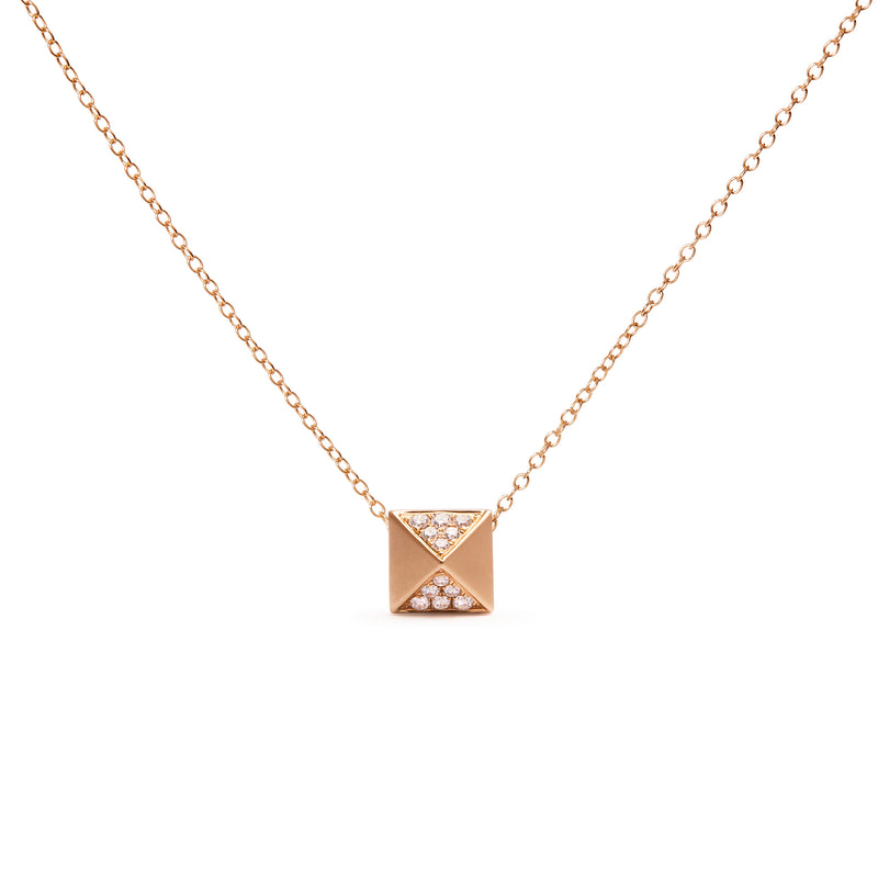 14K Yellow Gold 1/4 Cttw Diamond Matte Finished Pyramid Pendant Necklace (G-H Color, SI1-SI2 Clarity) - 18 Inches