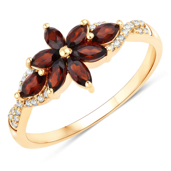 0.88 Carat Genuine Garnet And White Diamond 10K Yellow Gold Ring