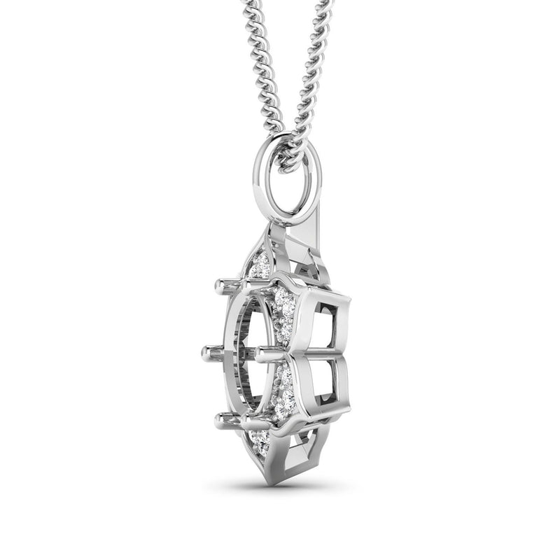 0.14 Carat Genuine White Diamond 14K White Gold Semi Mount Pendant - holds 8.00mm Round Gemstone