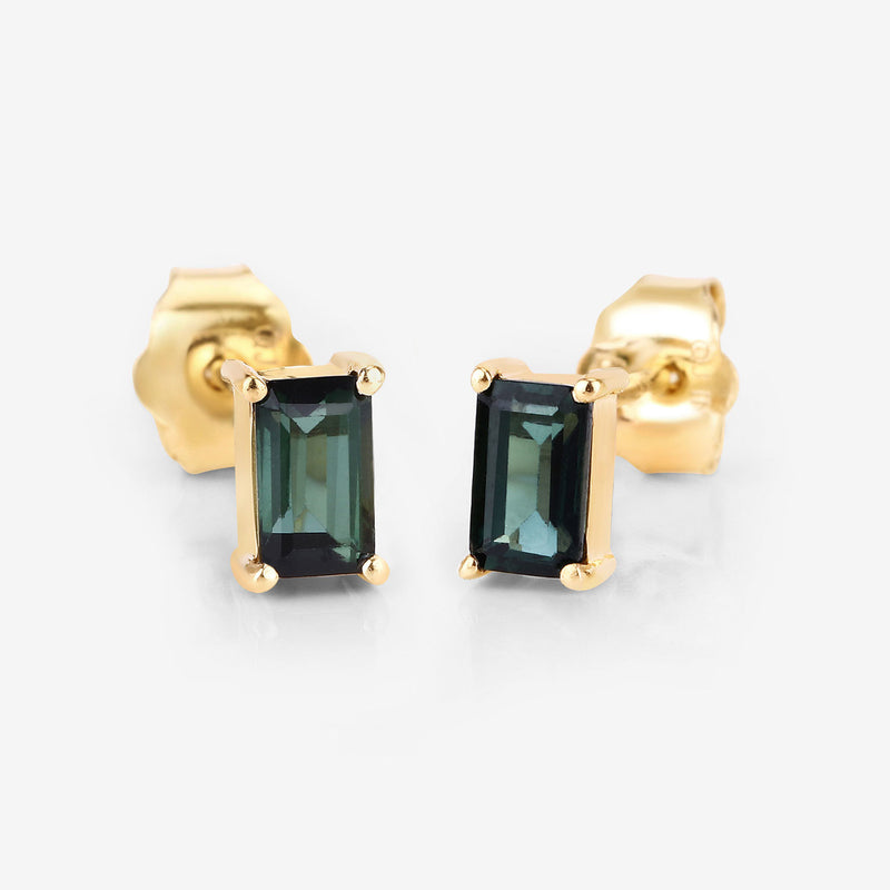 0.64 Carat Genuine Green Tourmaline 14K Yellow Gold Earrings