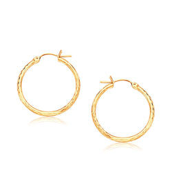 14k Yellow Gold Slender Hoop Earring with Diamond-Cut Finish (25mm Diameter)