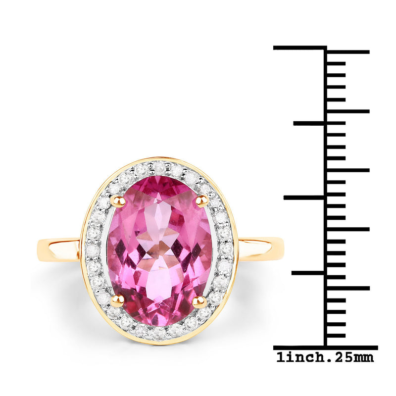 5.70 Carat Genuine Pink Topaz and White Diamond 14K Yellow Gold Ring