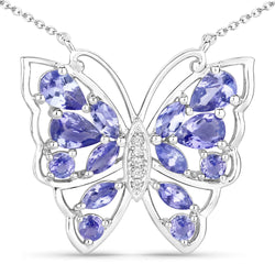 2.76 Carat Genuine Tanzanite and White Zircon .925 Sterling Silver Necklace