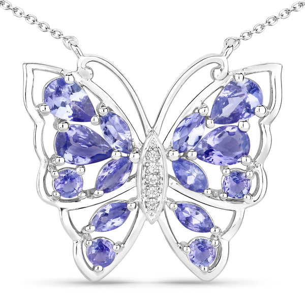 2.76 Carat Genuine Tanzanite and White Zircon .925 Sterling Silver Necklace