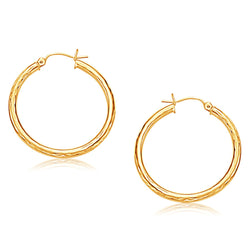 14k Yellow Gold Hoop Earring with Diamond-Cut Finish (30 mm Diameter)