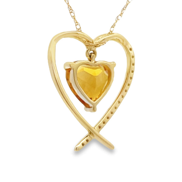 Citrine Diamond Heart Love Pendant 14KT Yellow Gold