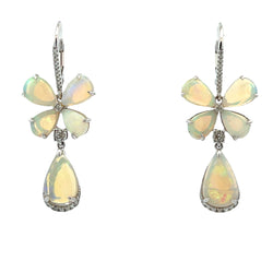 7.75ct Opal Diamond Dangle Earrings 14KT White Gold