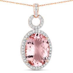 6.80 Carat Genuine Morganite and White Diamond 14K Rose Gold Pendant