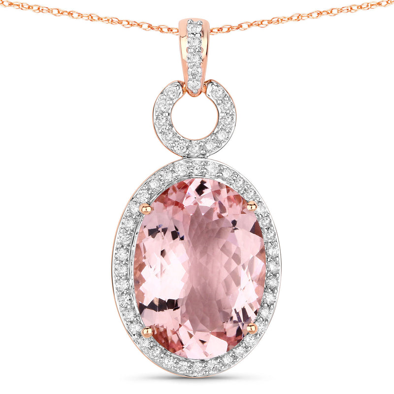 6.80 Carat Genuine Morganite and White Diamond 14K Rose Gold Pendant