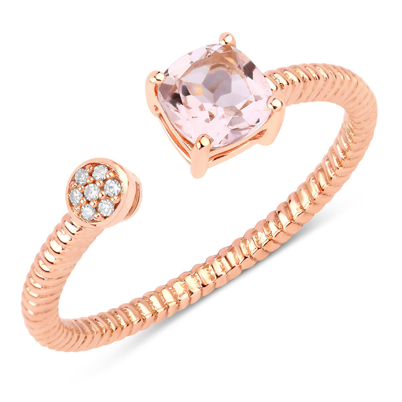 0.62 Carat Genuine Morganite and White Diamond 14K Rose Gold Ring