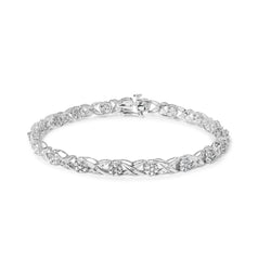 10K White Gold 1.00 Cttw Diamond Floral Cluster and X-Link 7.25" Bracelet (I-J Color, I1-I2 Clarity)