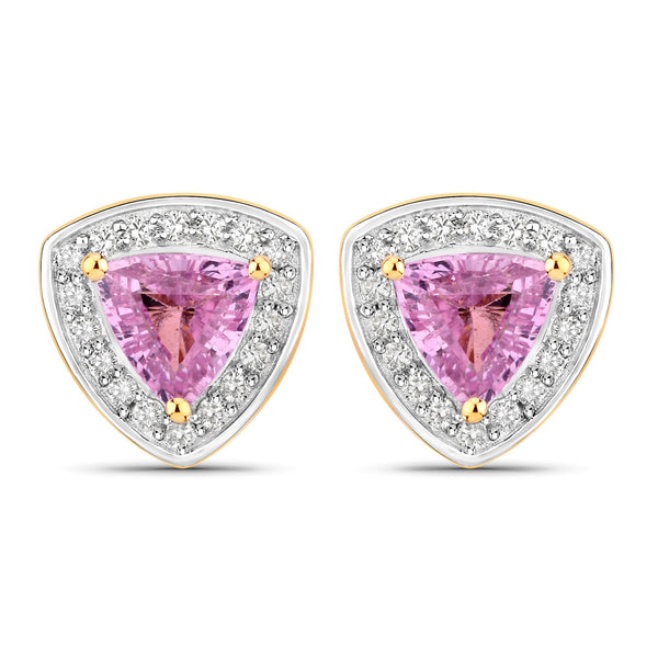 1.05 Carat Genuine Pink Sapphire and White Diamond 14K Yellow Gold Earrings