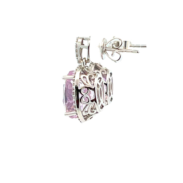 10.71ct Kunzite Diamond Earrings 14KT White Gold