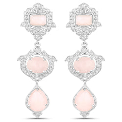 6.97 Carat Genuine Pink Opal and White Topaz .925 Sterling Silver Earrings