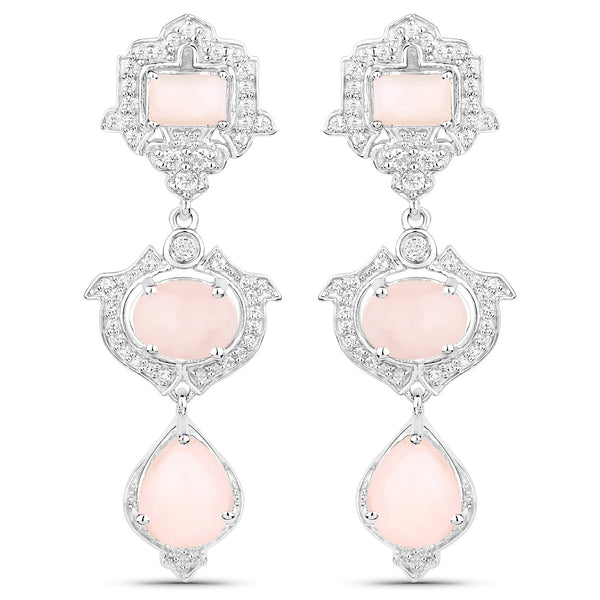 6.97 Carat Genuine Pink Opal and White Topaz .925 Sterling Silver Earrings