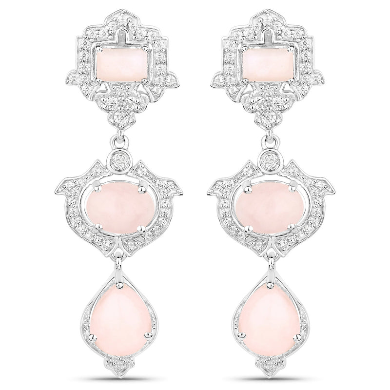 6.97 Carat Genuine Pink Opal and White Topaz .925 Sterling Silver Earrings