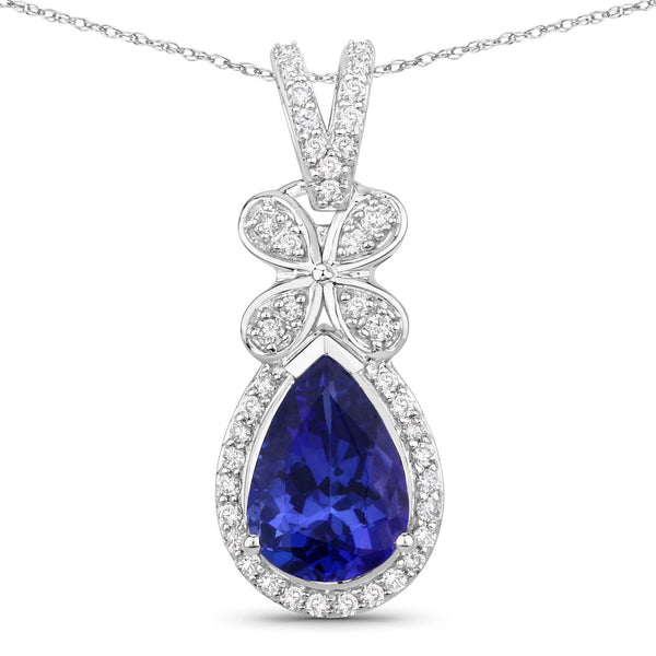 1.83 Carat Genuine Tanzanite and White Diamond 14K White Gold Pendant