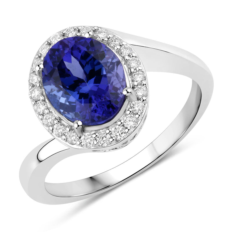 2.72 Carat Genuine Tanzanite and White Diamond 14K White Gold Ring