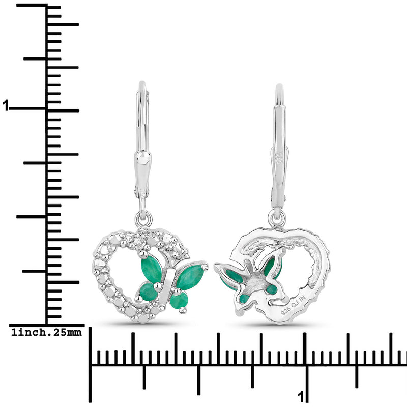 0.44 Carat Genuine Emerald and Created White Sapphire .925 Sterling Silver Earrings