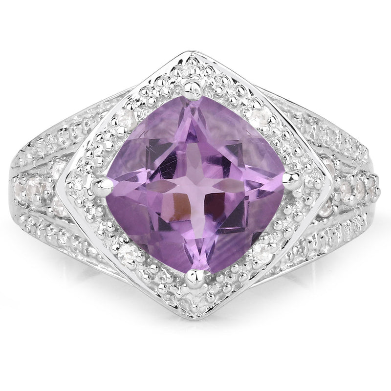 2.82 Carat Genuine Amethyst and White Topaz .925 Sterling Silver Ring
