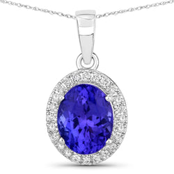 2.50 Carat Genuine Tanzanite and White Diamond 14K White Gold Pendant