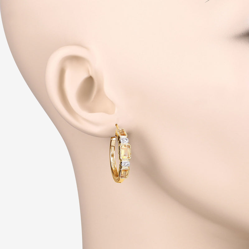 2.88 Carat Genuine Citrine and White Topaz .925 Sterling Silver Earrings