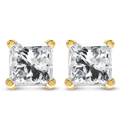 IGI Certified 14k Yellow Gold 1/2 cttw 4-Prong Set Princess-Cut Solitaire Diamond Push Back Stud Earrings (N-O Color, SI2-I1 Clarity)