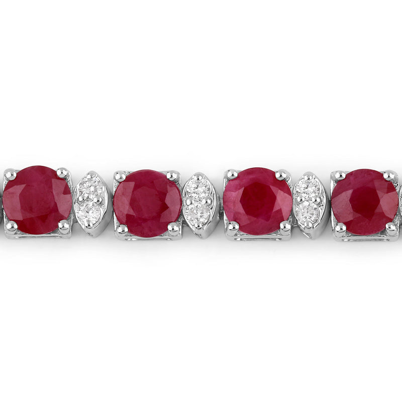 8.69 Carat Genuine Ruby and White Diamond 14K White Gold Bracelet