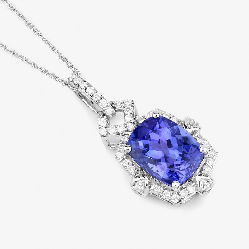 2.74 Carat Genuine Tanzanite and White Diamond 14K White Gold Pendant