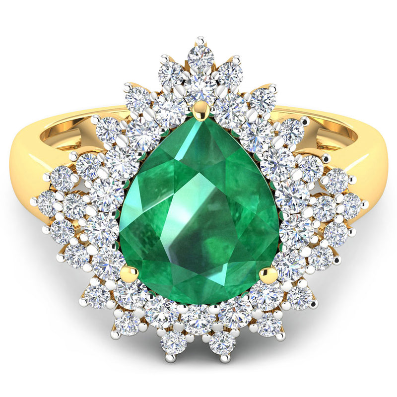 3.74 Carat Genuine Zambian Emerald and White Diamond 14K Yellow Gold Ring