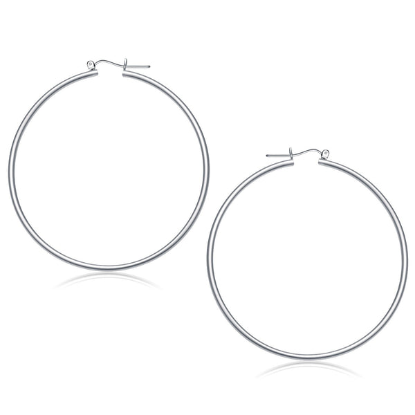 14k White Gold Polished Hoop Earrings (60 mm)