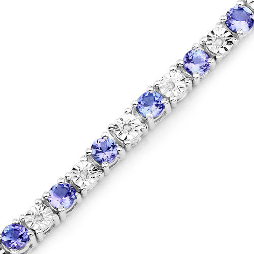 5.44 Carat Genuine Tanzanite and White Diamond .925 Sterling Silver Bracelet