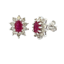 Natural 4.55ct Ruby Diamond Earrings 14KT White Gold