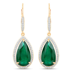 IGI Certified 16.15 Carat Genuine Zambian Emerald and White Diamond 14K Yellow Gold Earrings