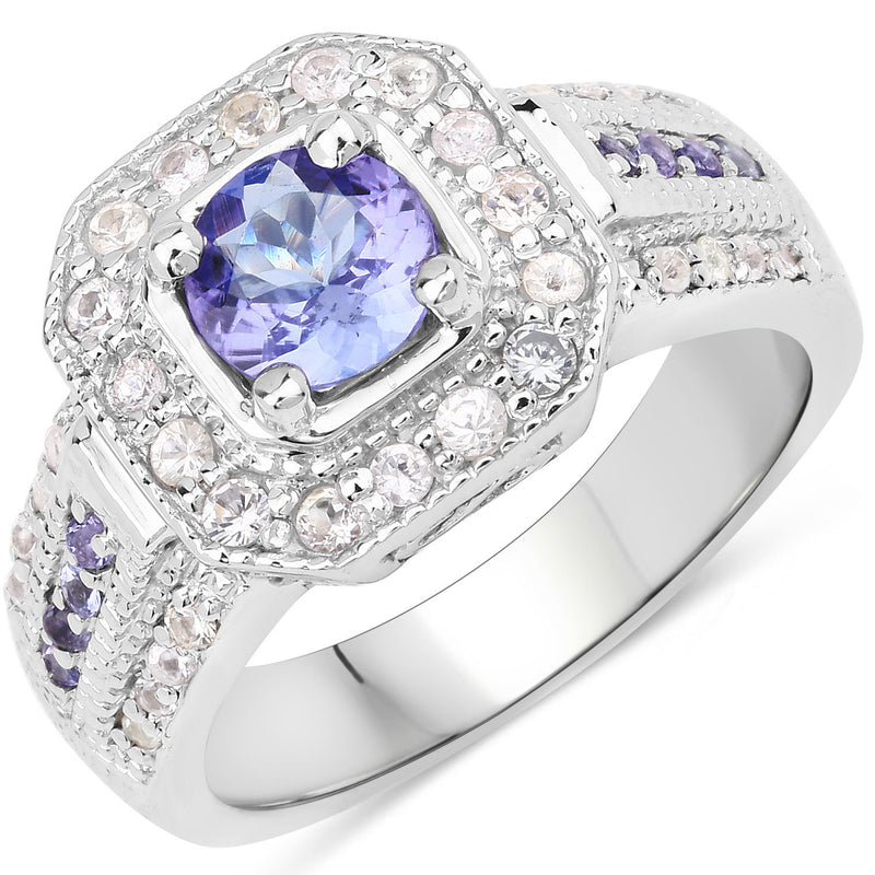 1.46 Carat Genuine Tanzanite and White Diamond .925 Sterling Silver Ring