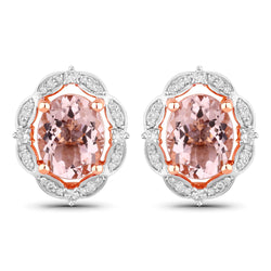 3.52 Carat Genuine Morganite and White Diamond 14K Rose Gold Earrings