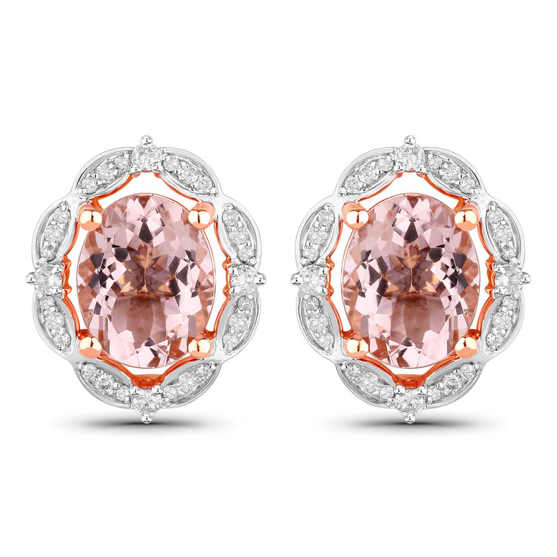 3.52 Carat Genuine Morganite and White Diamond 14K Rose Gold Earrings