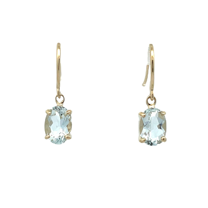 1.36ct Aquamarine Dangle Earrings 10KT Yellow Gold