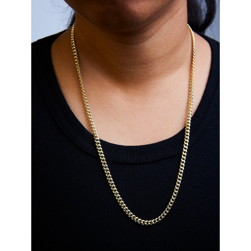 Semi-Solid 14K Yellow Gold 4.5mm Miami Cuban Chain Necklace - Unisex Chain - 22 Inches