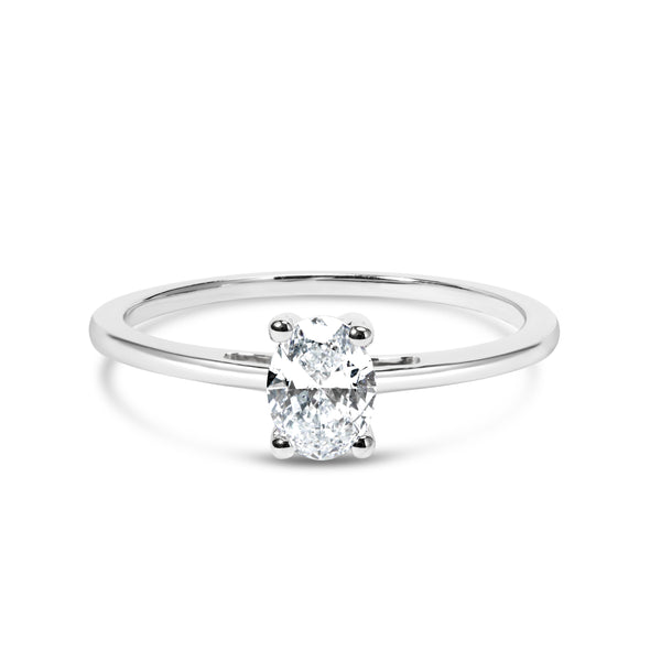 14K White Gold 1/2 Cttw Oval Lab Grown Diamond 4 Prong Solitaire Engagement Ring (F-G Color, VS2-SI1 Clarity) - Size 7