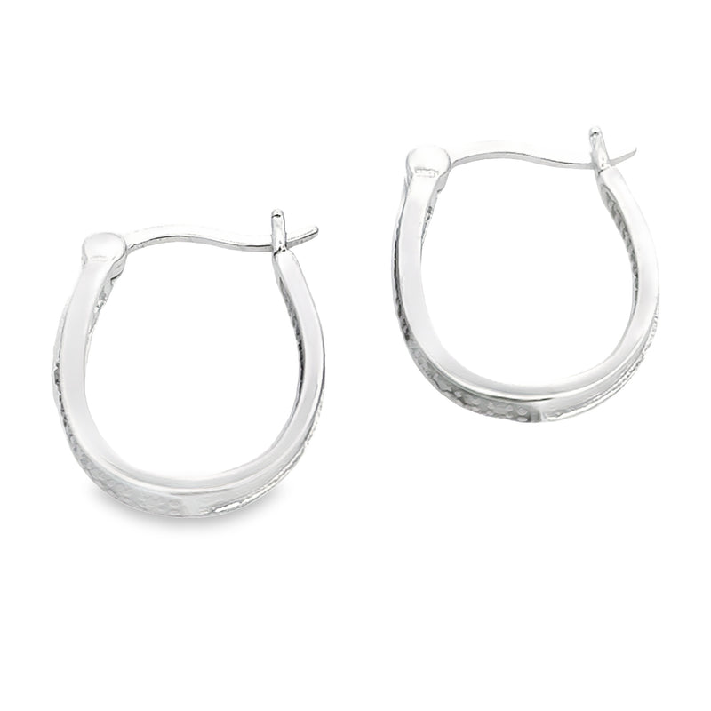 .01ct Black Diamond Hoop Earrings Sterling Silver